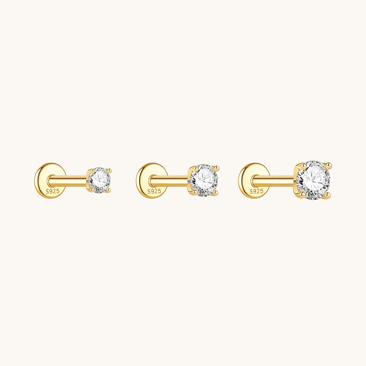 Gold-plated 925 sterling silver Classic 4-Prong Moissanite Flatback Earring Gold