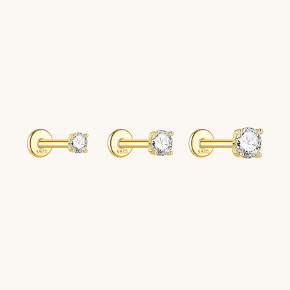 Gold-plated 925 sterling silver Classic 4-Prong Moissanite Flatback Earring Gold