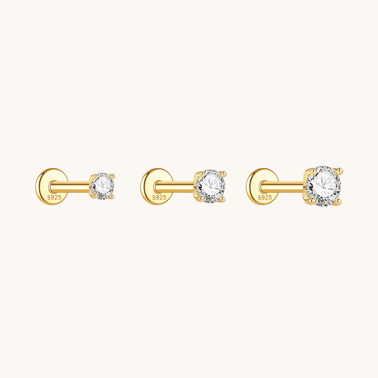 Gold-plated 925 sterling silver Classic 4-Prong Moissanite Flatback Earring Gold