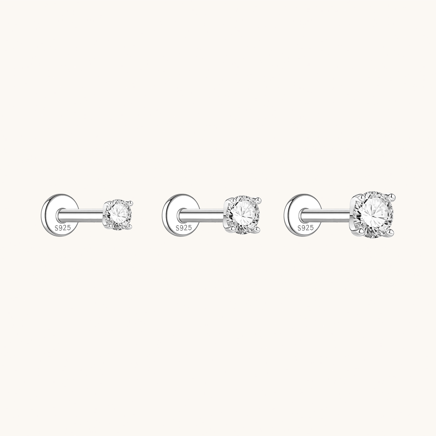 Gold-plated 925 sterling silver Classic 4-Prong Moissanite Flatback Earring Silver