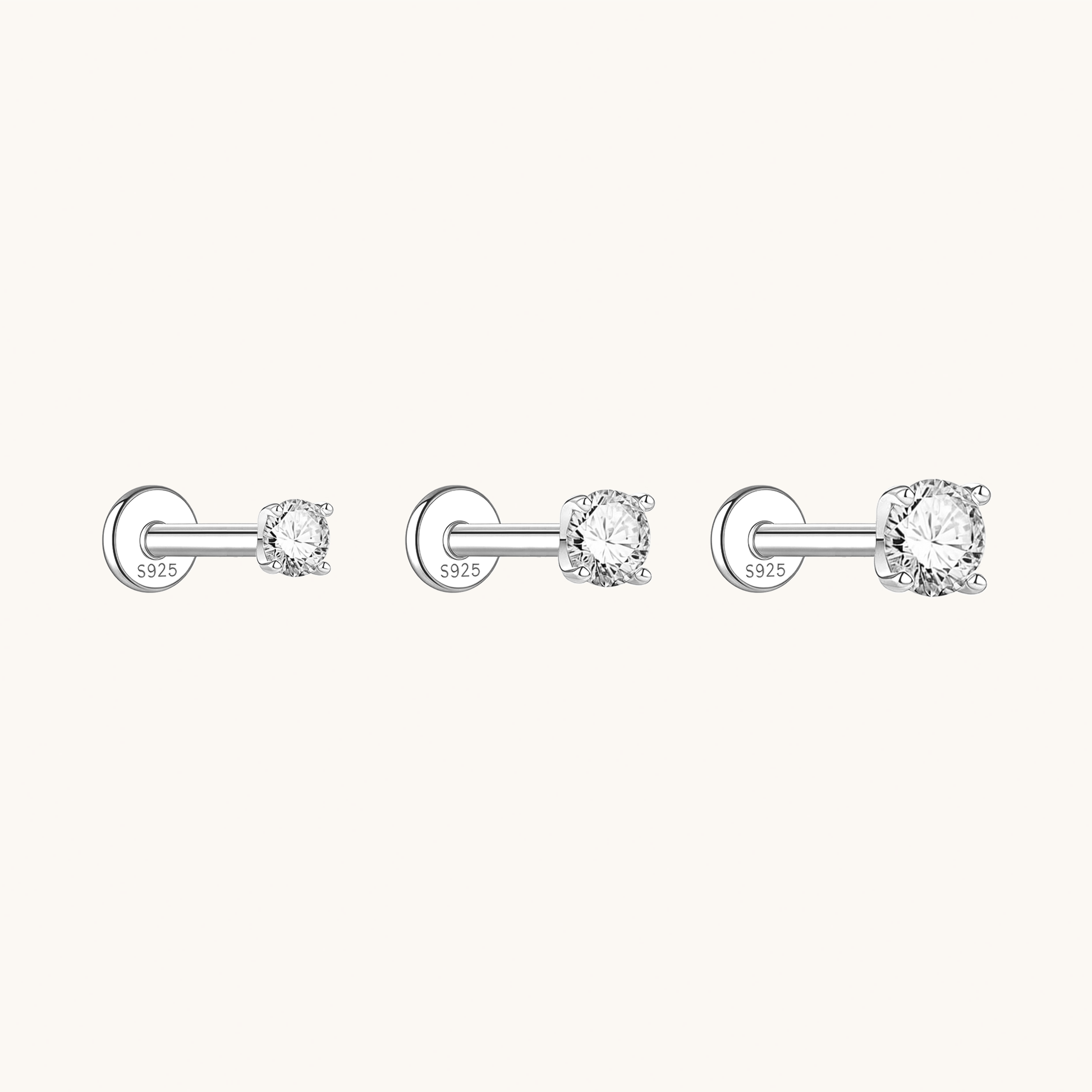 Gold-plated 925 sterling silver Classic 4-Prong Moissanite Flatback Earring Silver