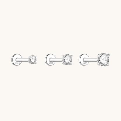 Gold-plated 925 sterling silver Classic 4-Prong Moissanite Flatback Earring Silver