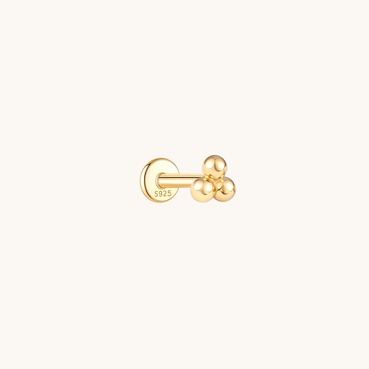 Gold-plated 925 sterling silver Trio Ball Flatback Earring Gold