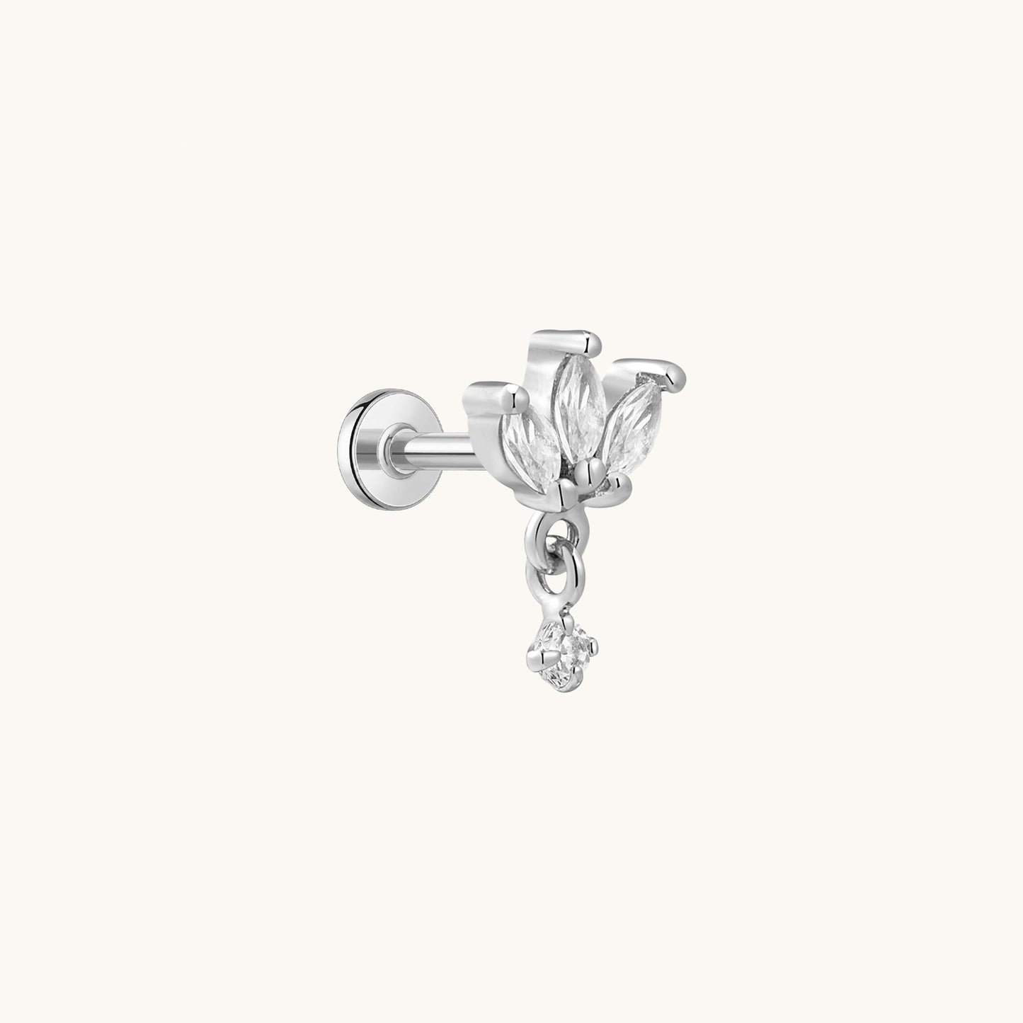 Gold-plated 925 sterling silver Marquise Dangle Flatback Earring Silver
