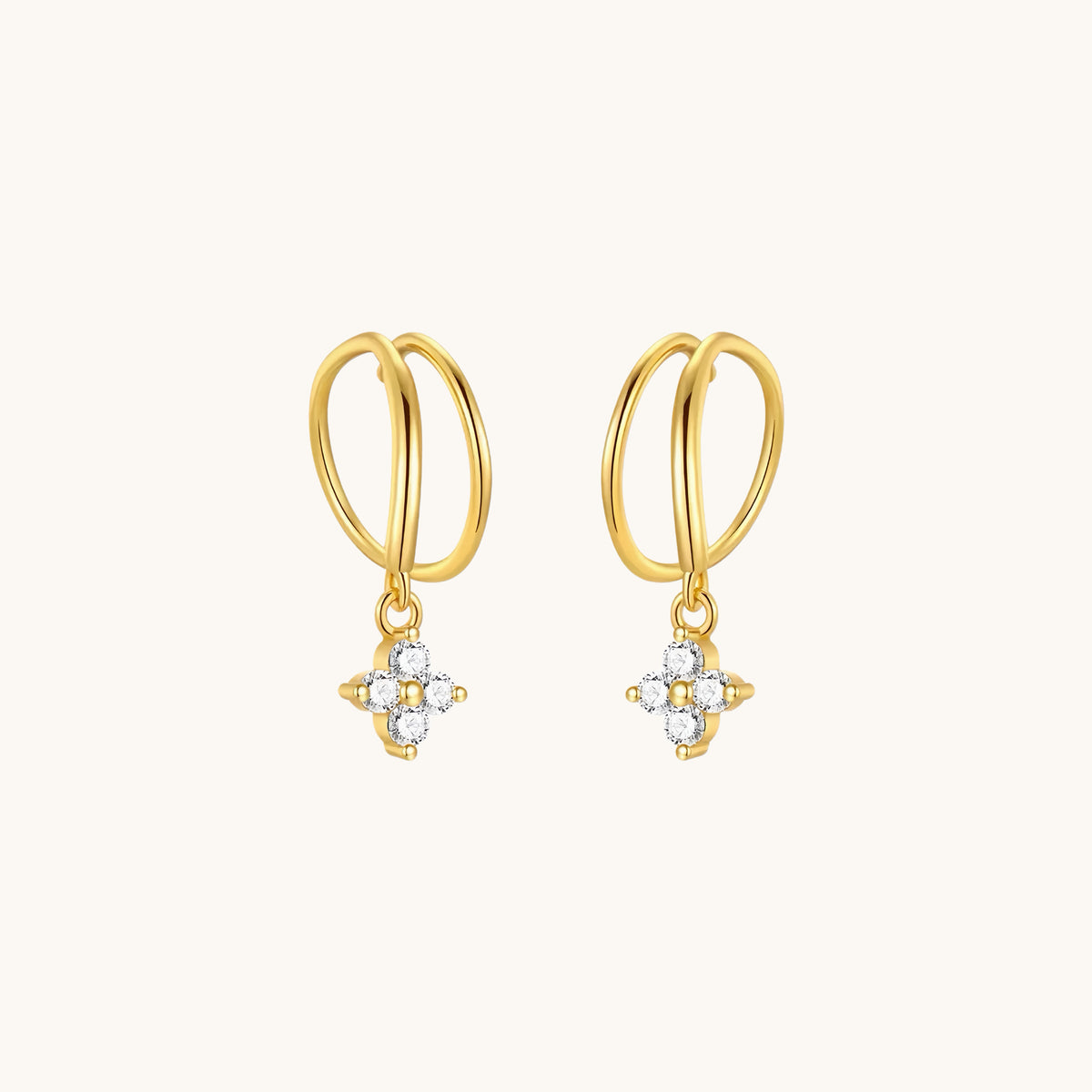 Gold-plated 925 sterling silver Lucky Clover Hoop Earrings Gold