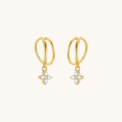 Gold-plated 925 sterling silver Lucky Clover Hoop Earrings Gold