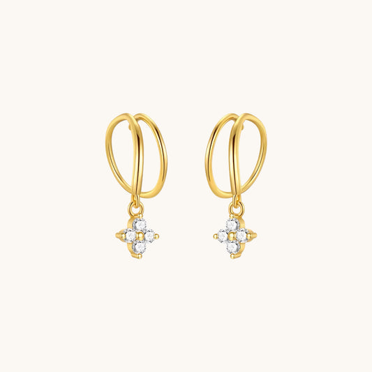 Gold-plated 925 sterling silver Lucky Clover Hoop Earrings Gold