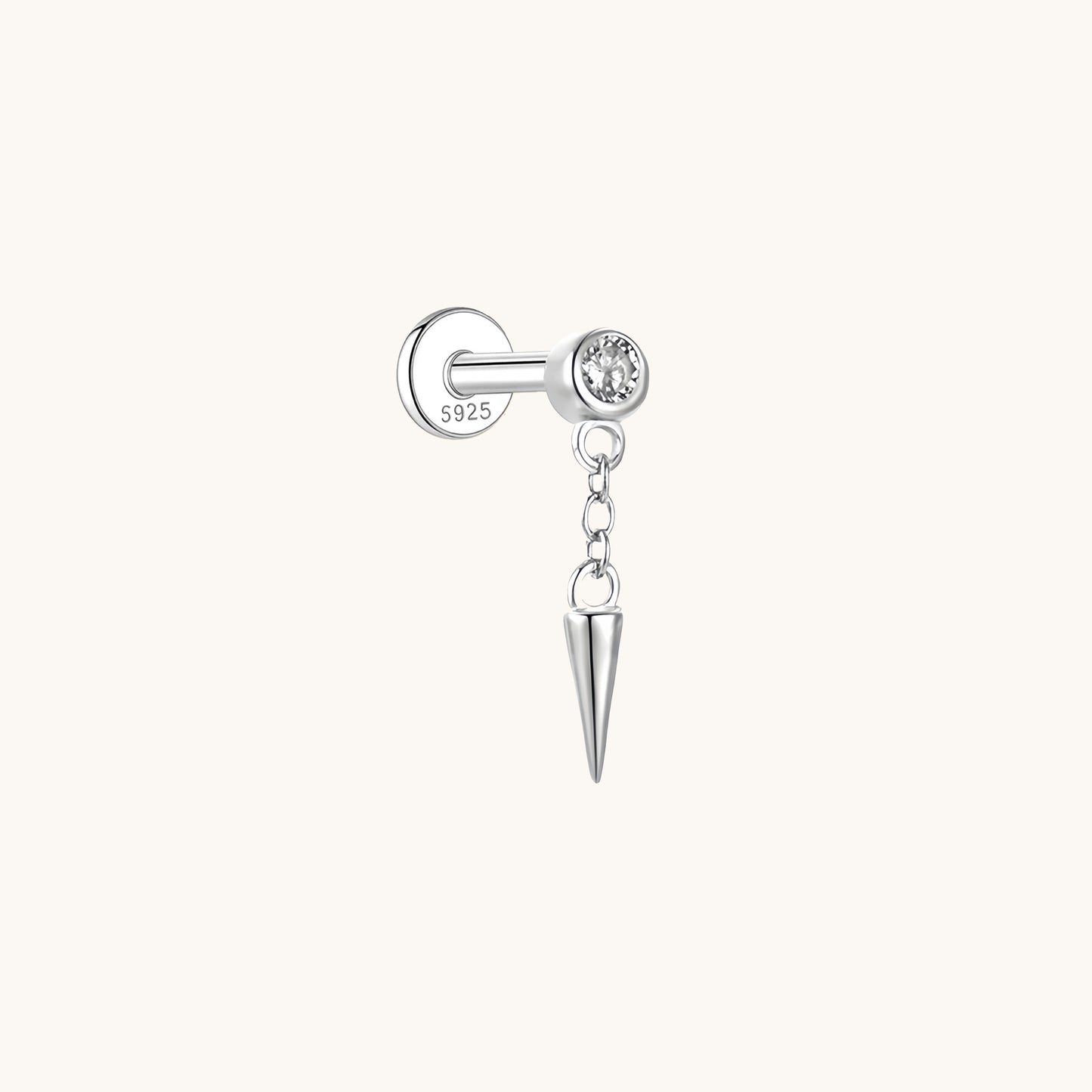 Gold-plated 925 sterling silver Dangle Spike Flatback Earring Silver