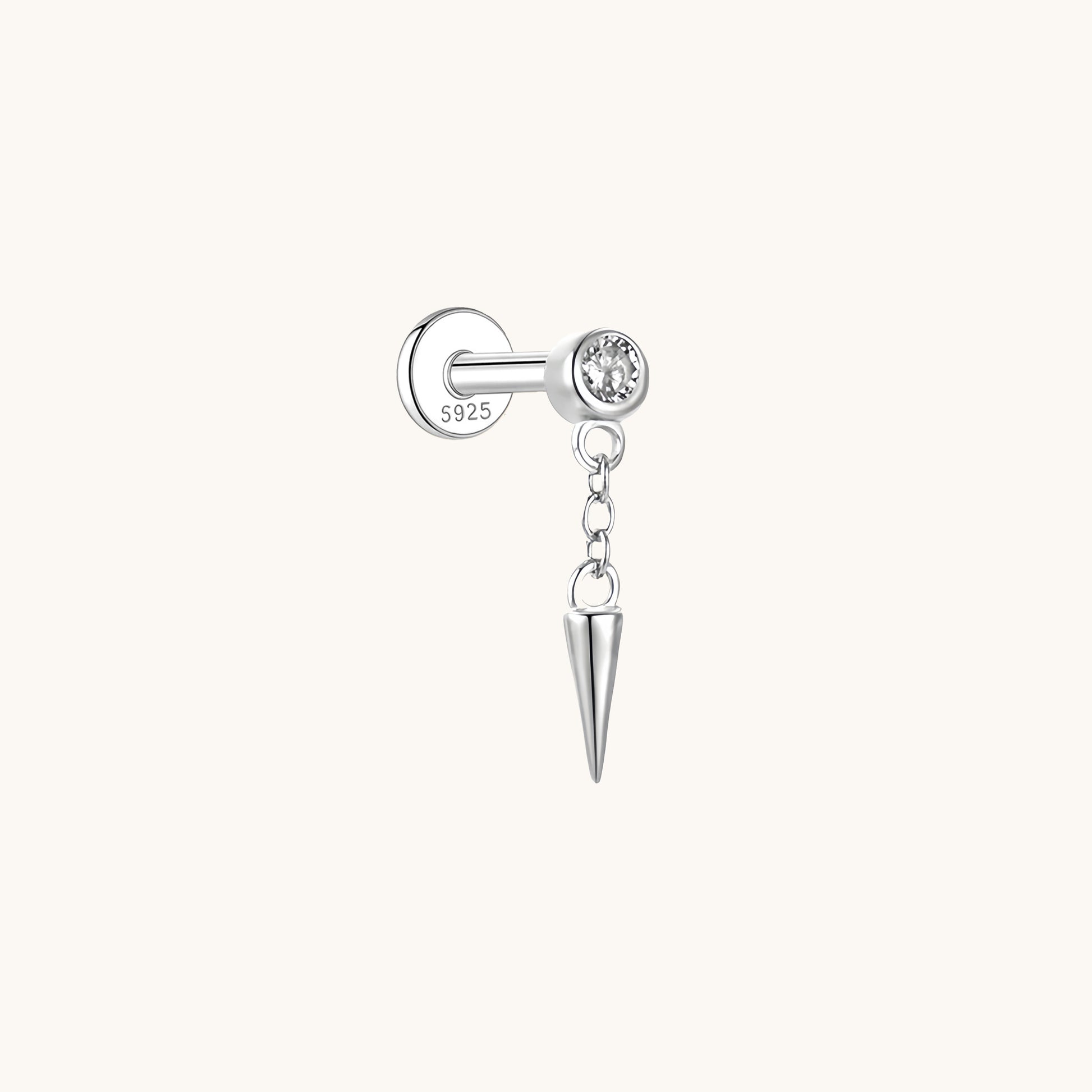Gold-plated 925 sterling silver Dangle Spike Flatback Earring Silver
