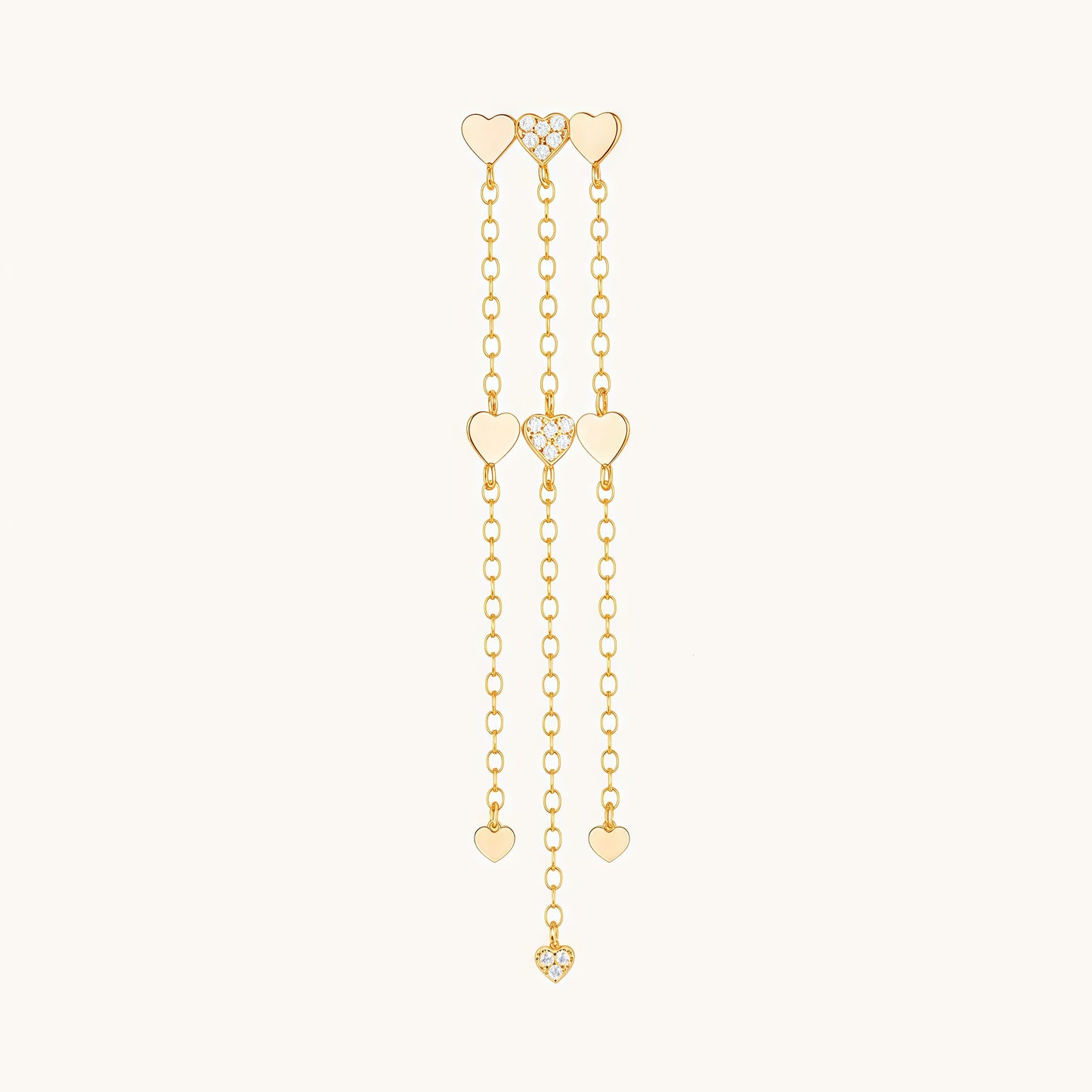 Gold-plated 925 sterling silver Tassel Heart Chain Stud Earrings
