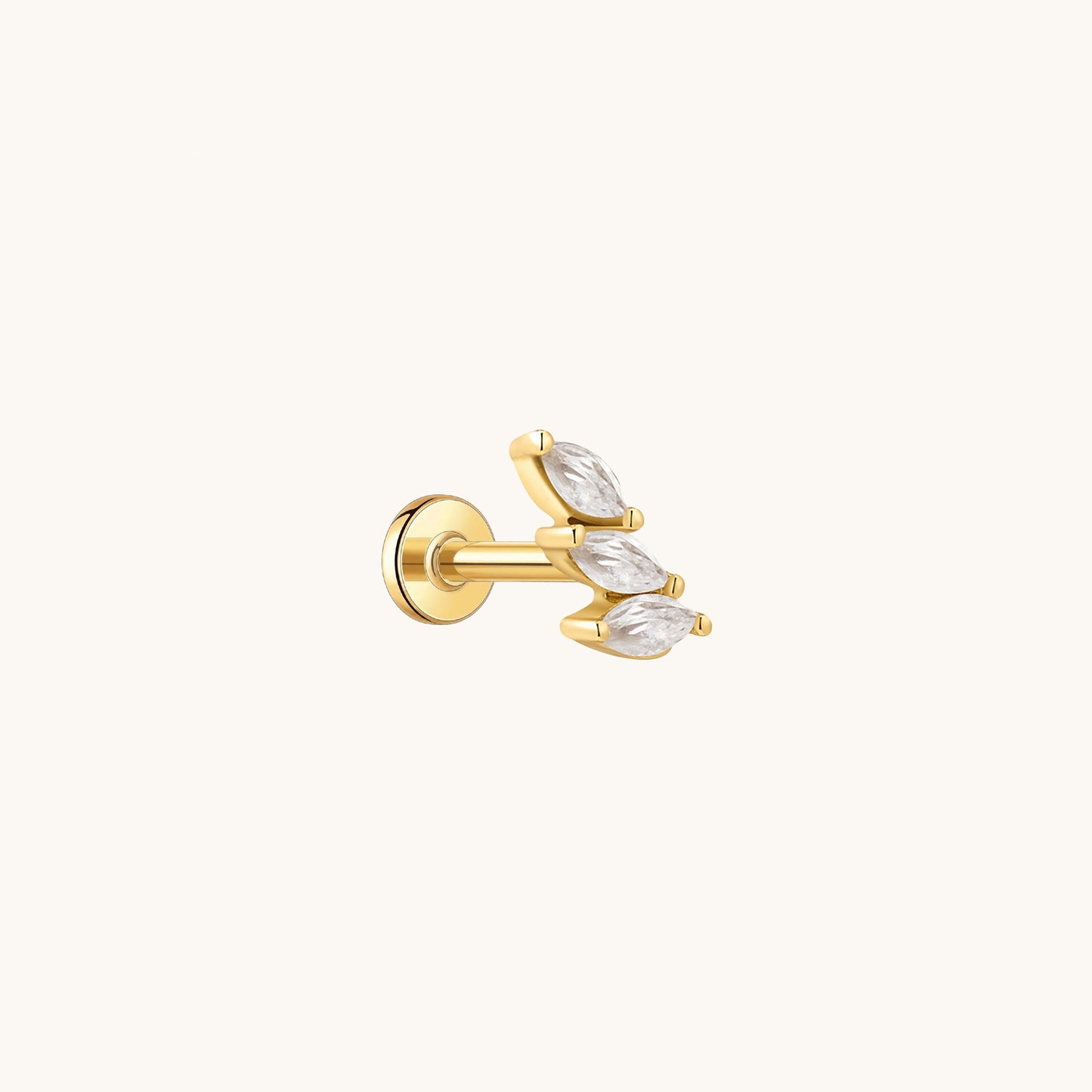 Gold-plated 925 sterling silver Three Leaves Flatback Earring Gold