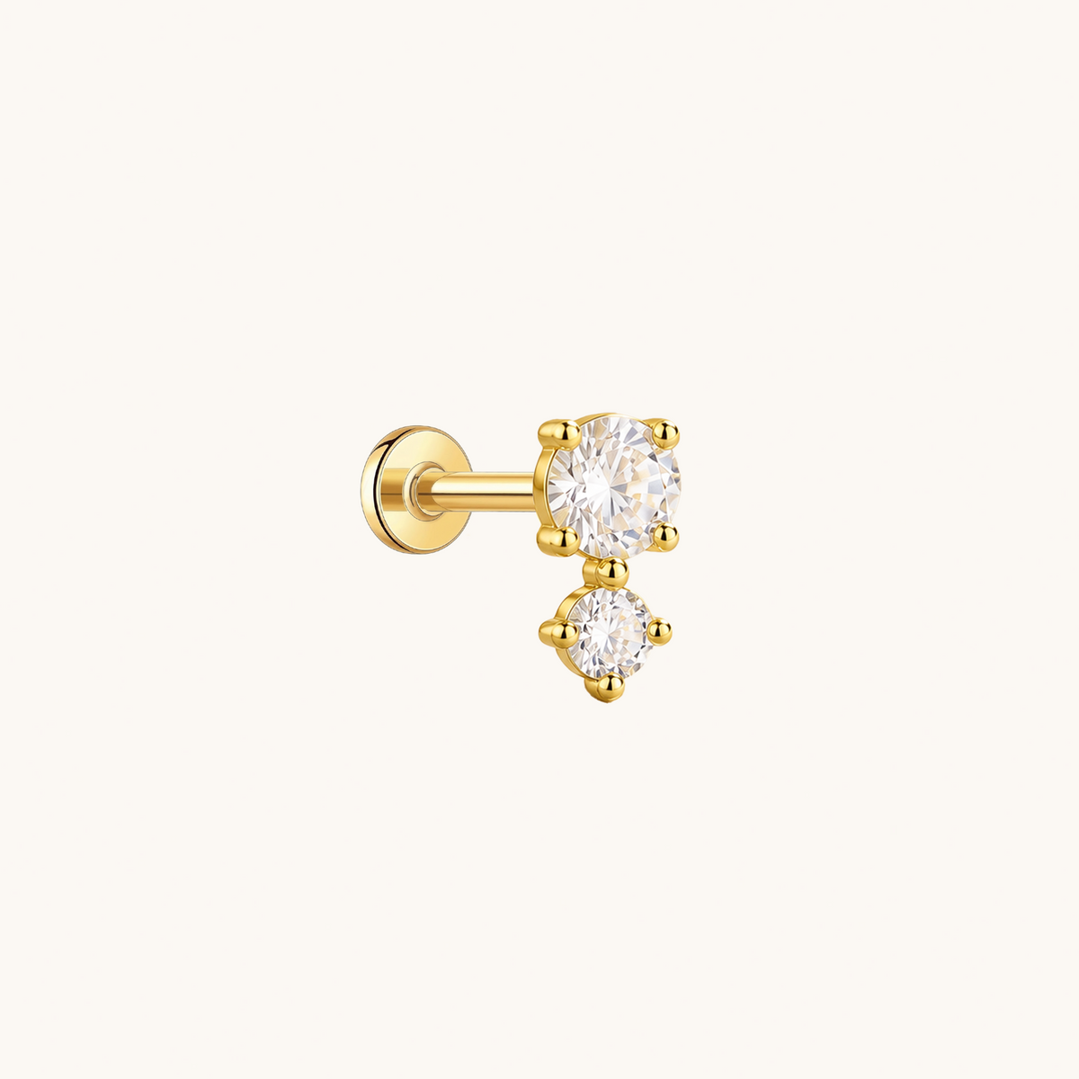 Gold-plated 925 sterling silver Double Stones Flatback Earring Gold