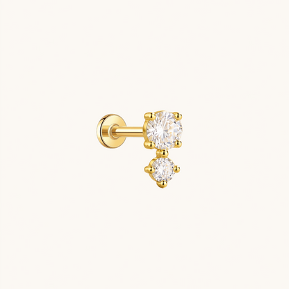Gold-plated 925 sterling silver Double Stones Flatback Earring Gold