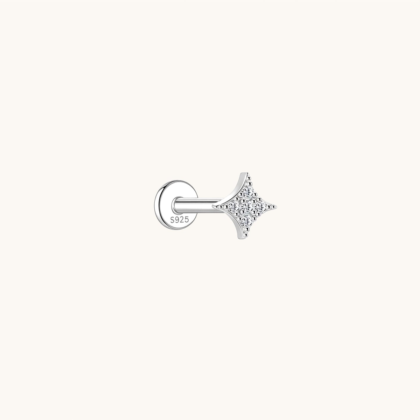 Gold-plated 925 sterling silver Twinkle Star Pavé Moissanite Flatback Earring Silver