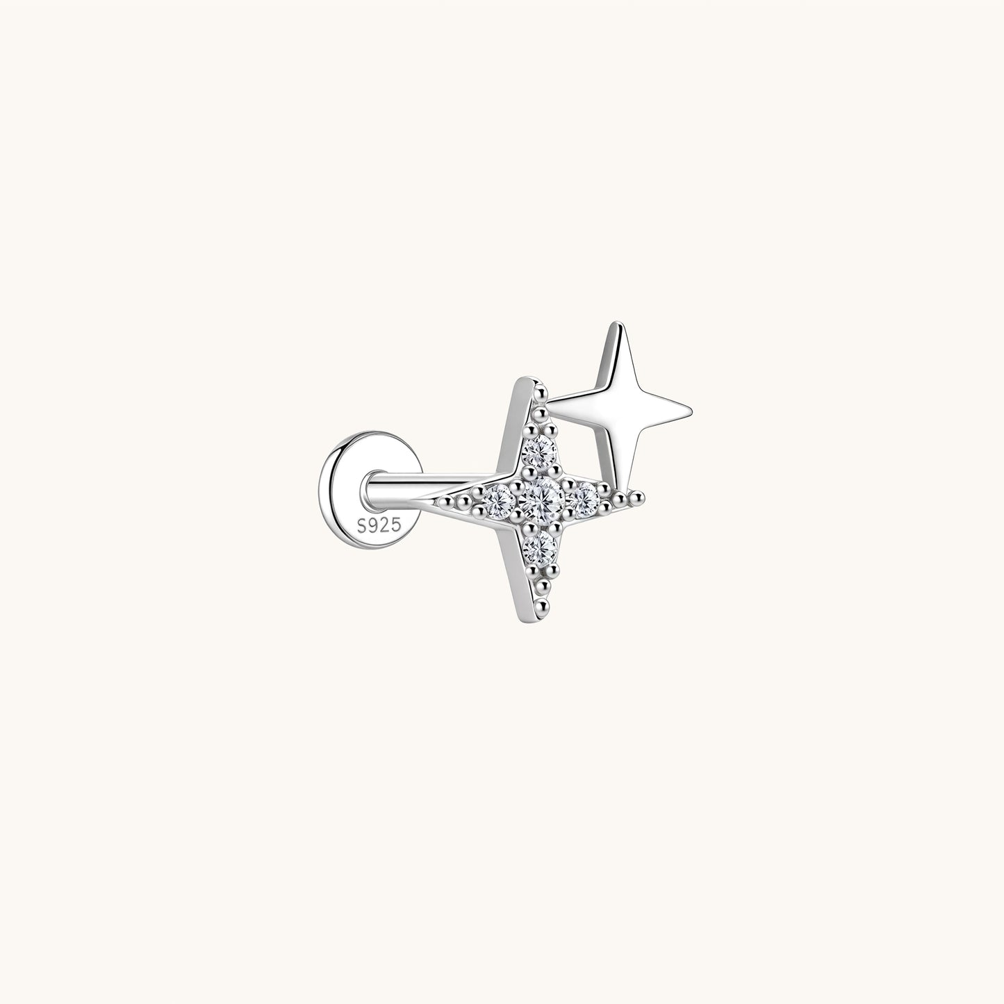Gold-plated 925 sterling silver Dual Star Flatback Earring Silver