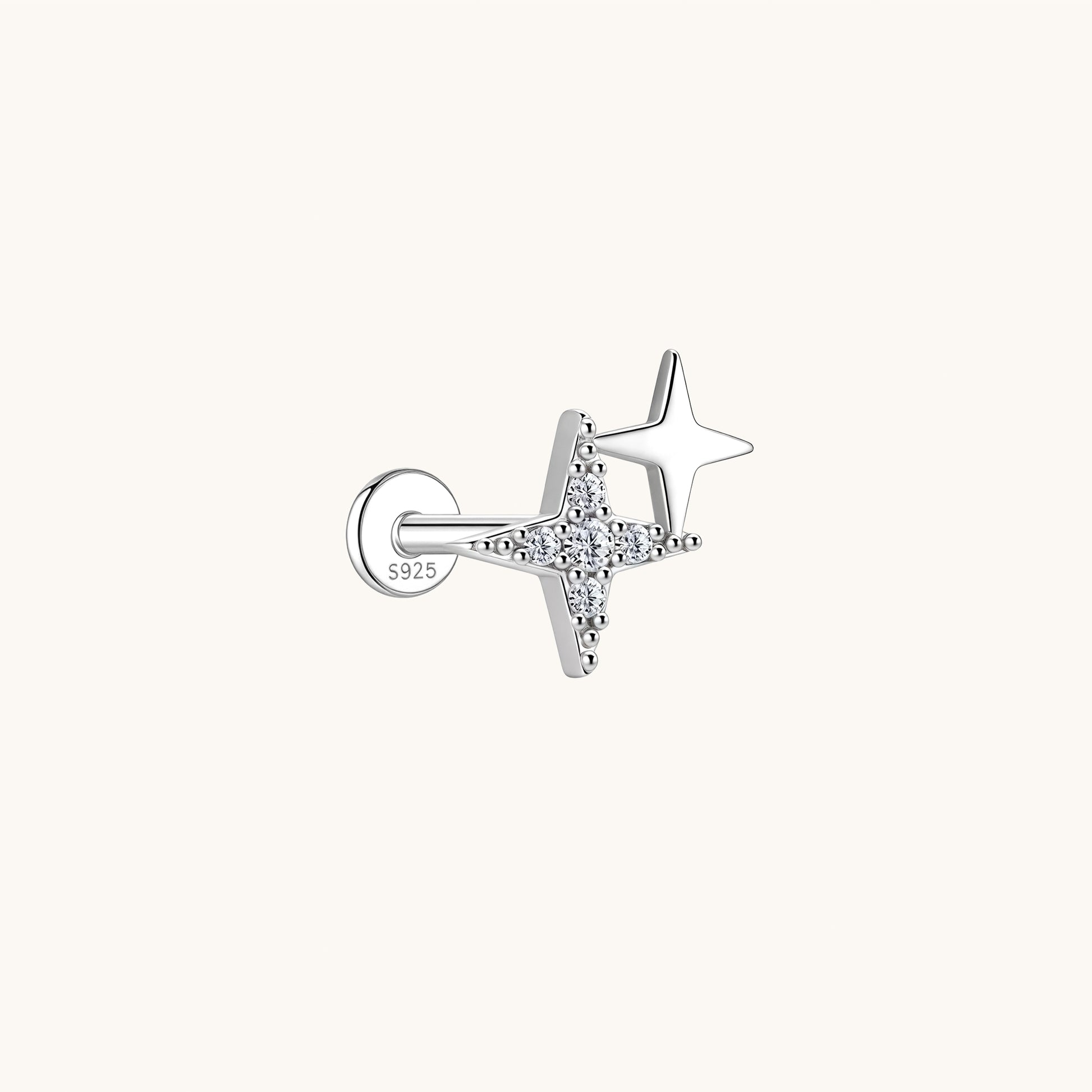 Gold-plated 925 sterling silver Dual Star Flatback Earring Silver