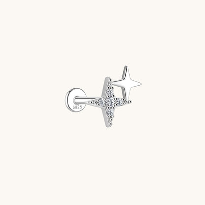 Gold-plated 925 sterling silver Dual Star Flatback Earring Silver