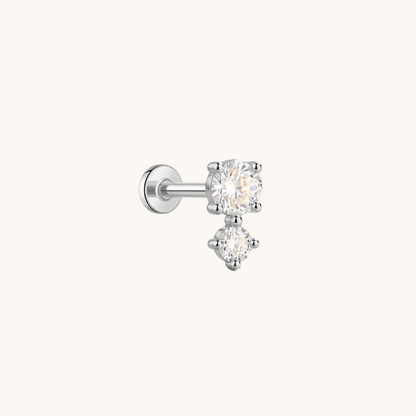 Gold-plated 925 sterling silver Double Stones Flatback Earring Silver