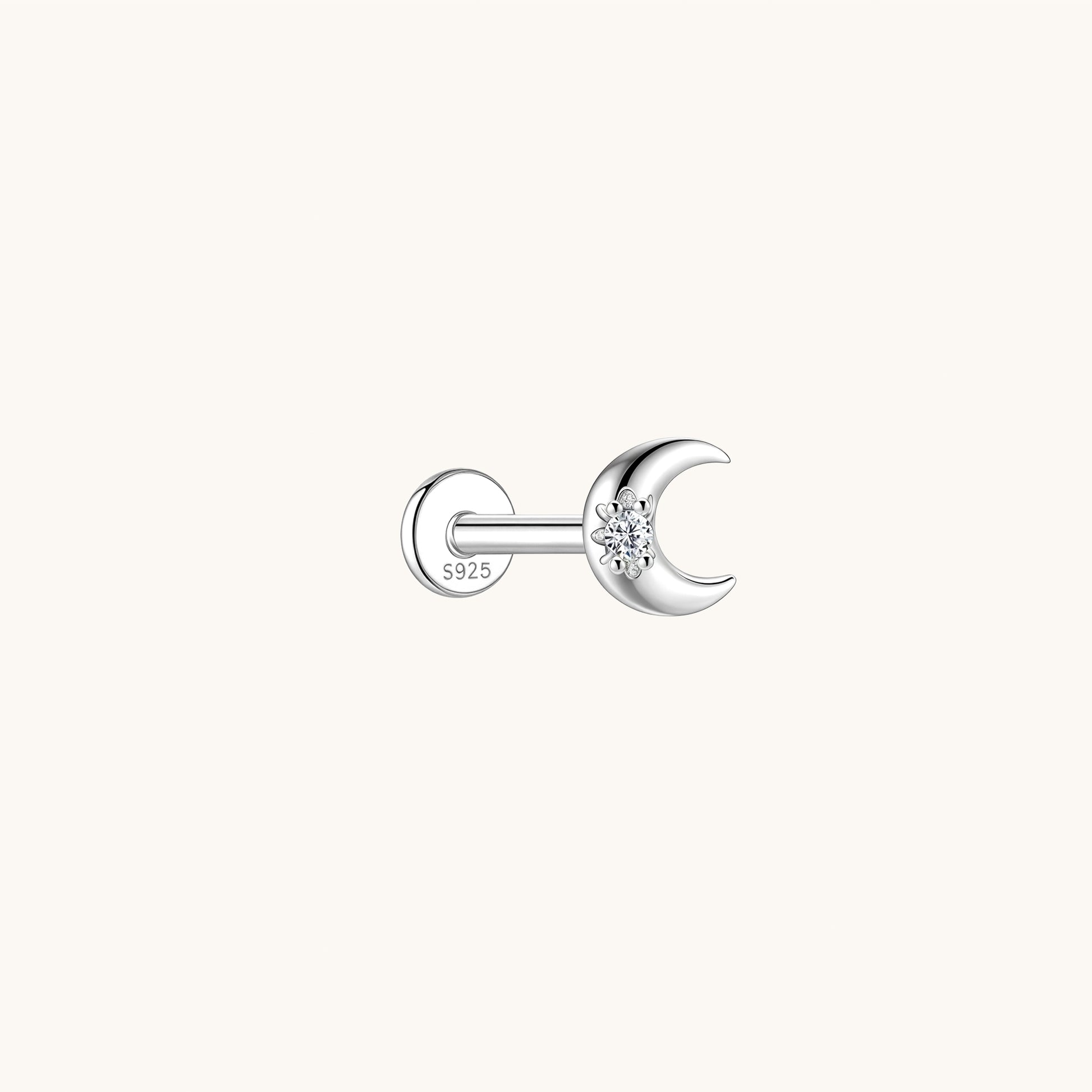 Gold-plated 925 sterling silver Crescent Moon Moissanite Flatback Earring Silver