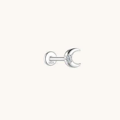 Gold-plated 925 sterling silver Crescent Moon Moissanite Flatback Earring Silver