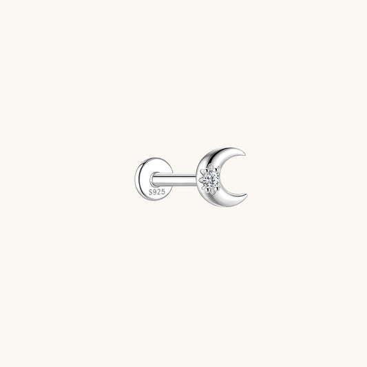 Gold-plated 925 sterling silver Crescent Moon Moissanite Flatback Earring Silver