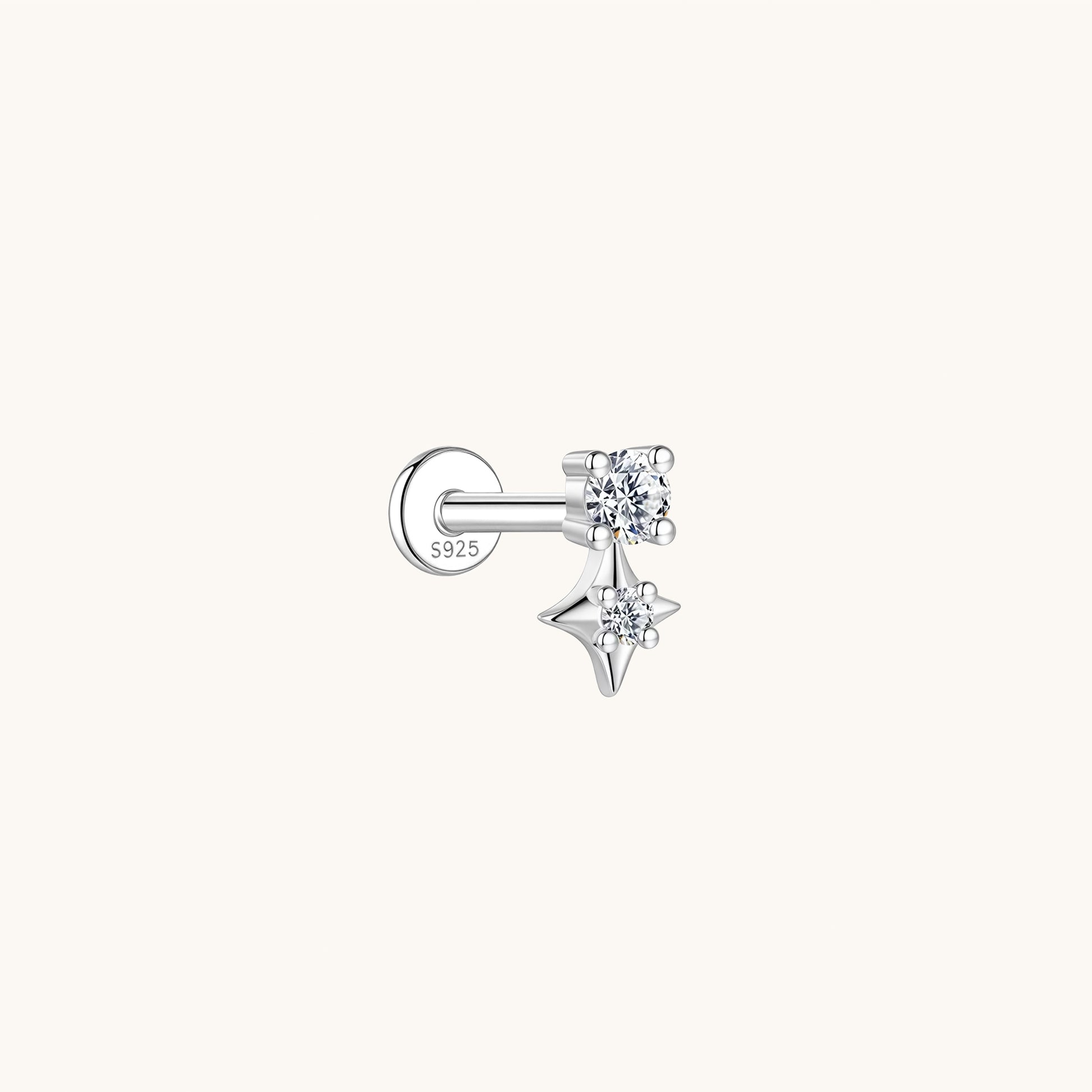 Gold-plated 925 sterling silver Bling Star Moissanite Flatback Earring Silver