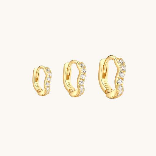 Gold-plated 925 sterling silver Ripple Pavé Clicker Hoops