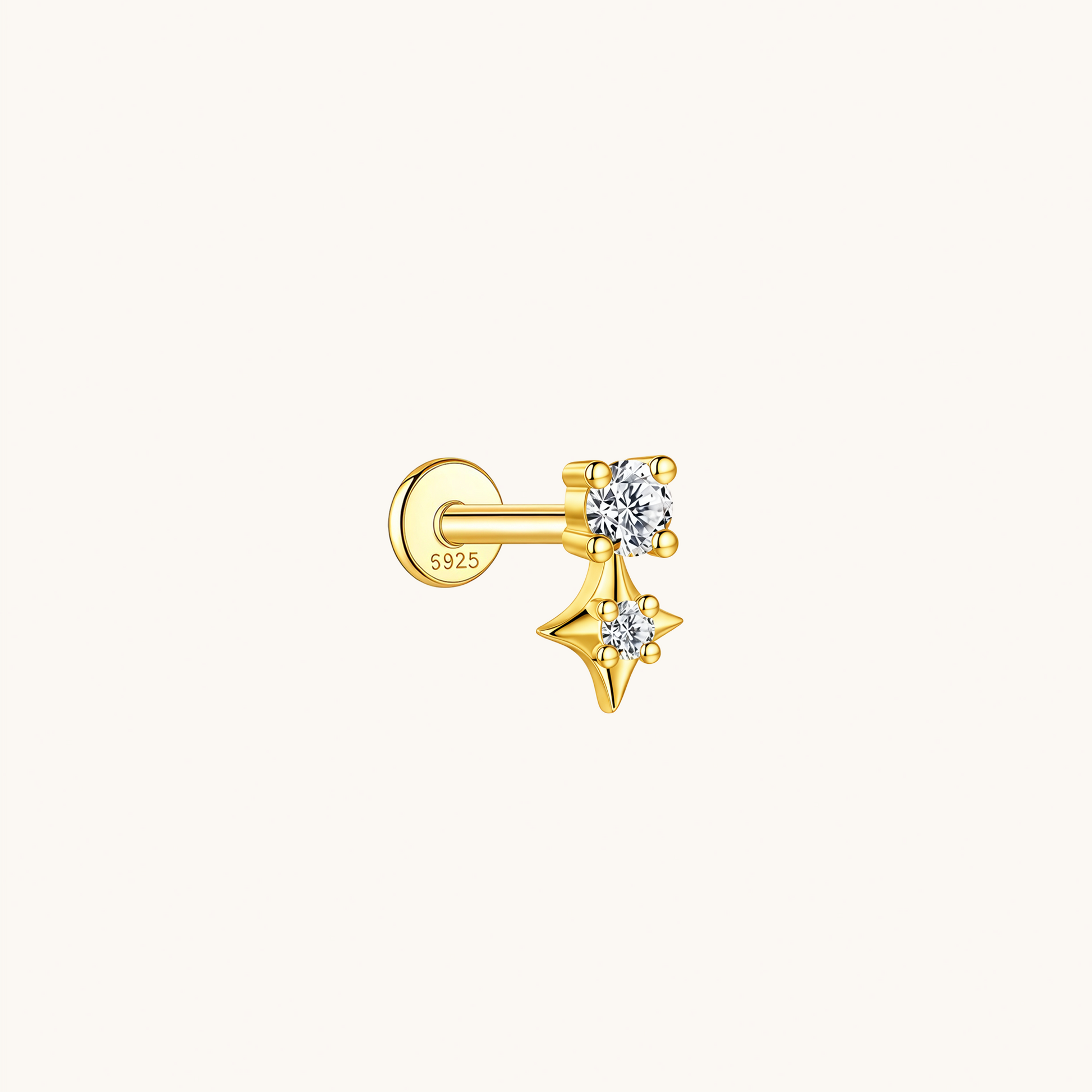 Gold-plated 925 sterling silver Bling Star Moissanite Flatback Earring Gold