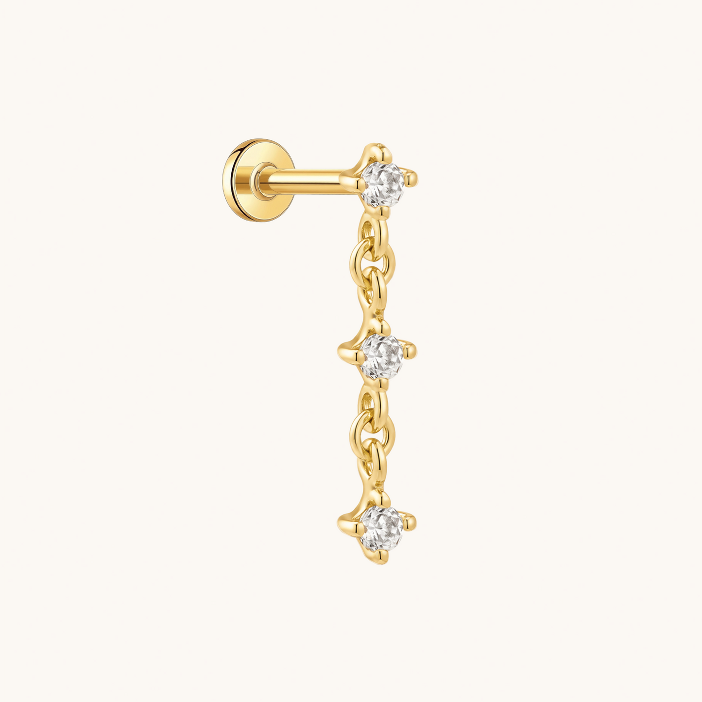 Gold-plated 925 sterling silver Trio Dangle Flatback Earring Gold
