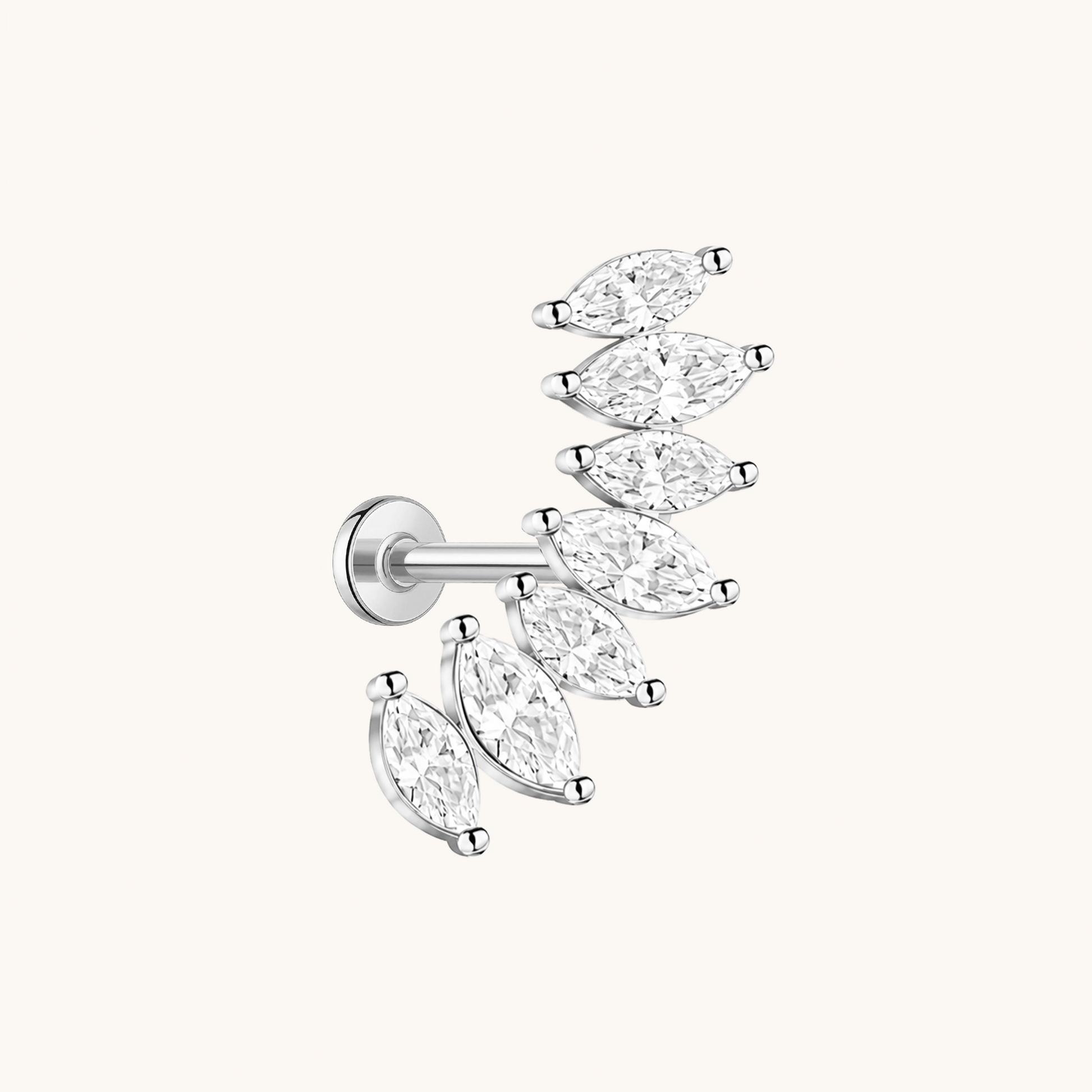 Gold-plated 925 sterling silver Marquise Curve Flatback Earring Silver