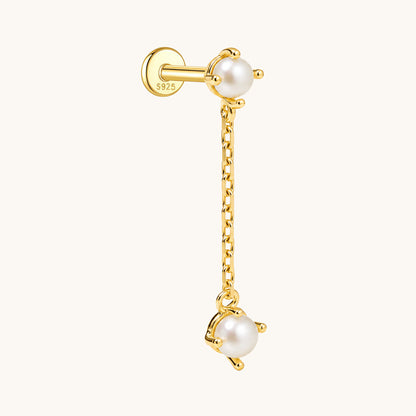 Gold-plated 925 sterling silver Pearl Drop Flatback Earring Long(15mm)