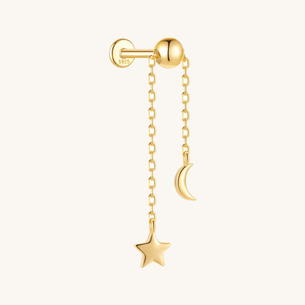 Gold-plated 925 sterling silver Star and Moon Flatback Earring