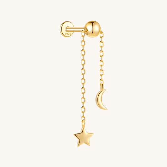 Gold-plated 925 sterling silver Star and Moon Flatback Earring