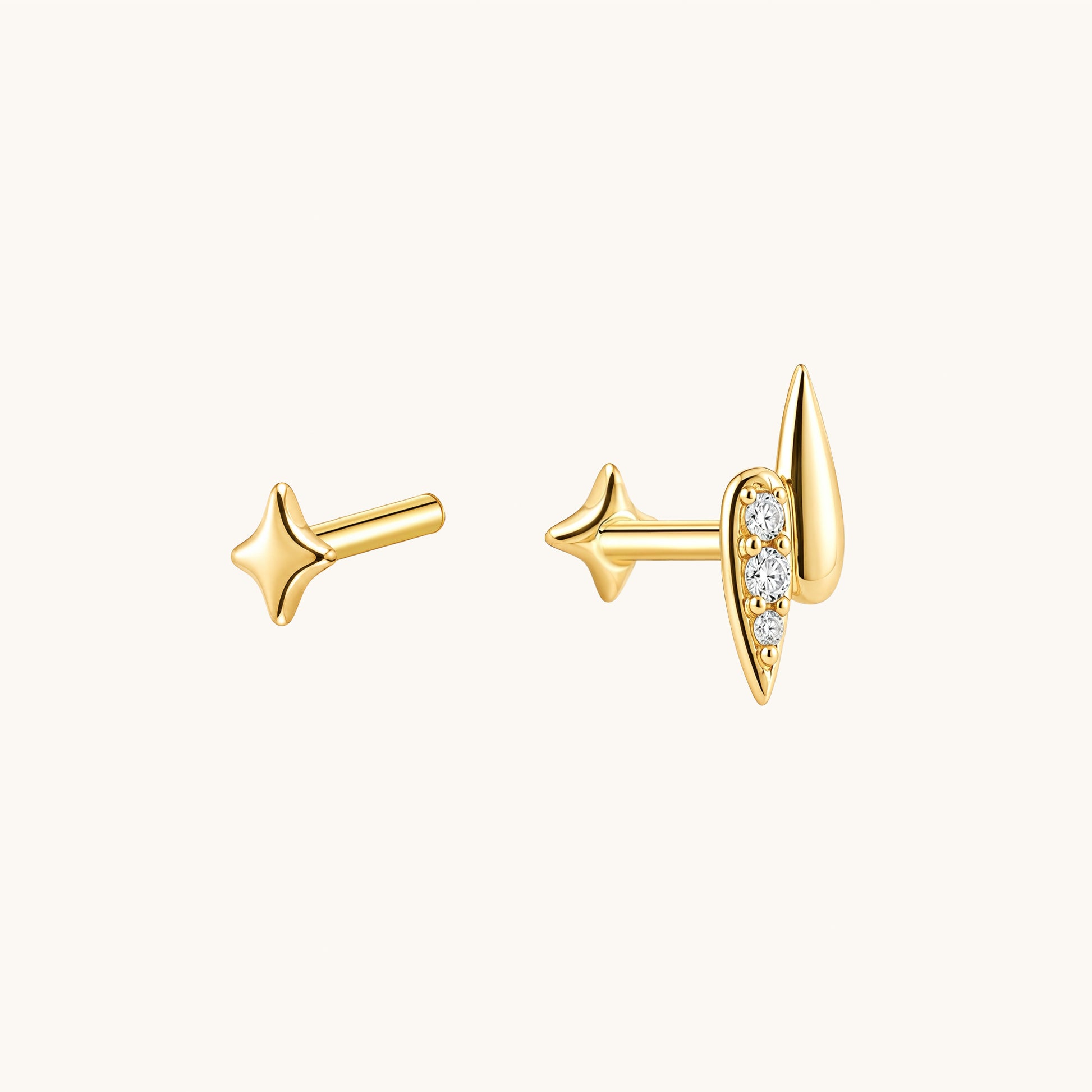 Gold-plated 925 sterling silver Thunder & Star Flatback Earring Gold