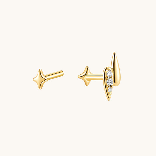 Gold-plated 925 sterling silver Thunder & Star Flatback Earring Gold