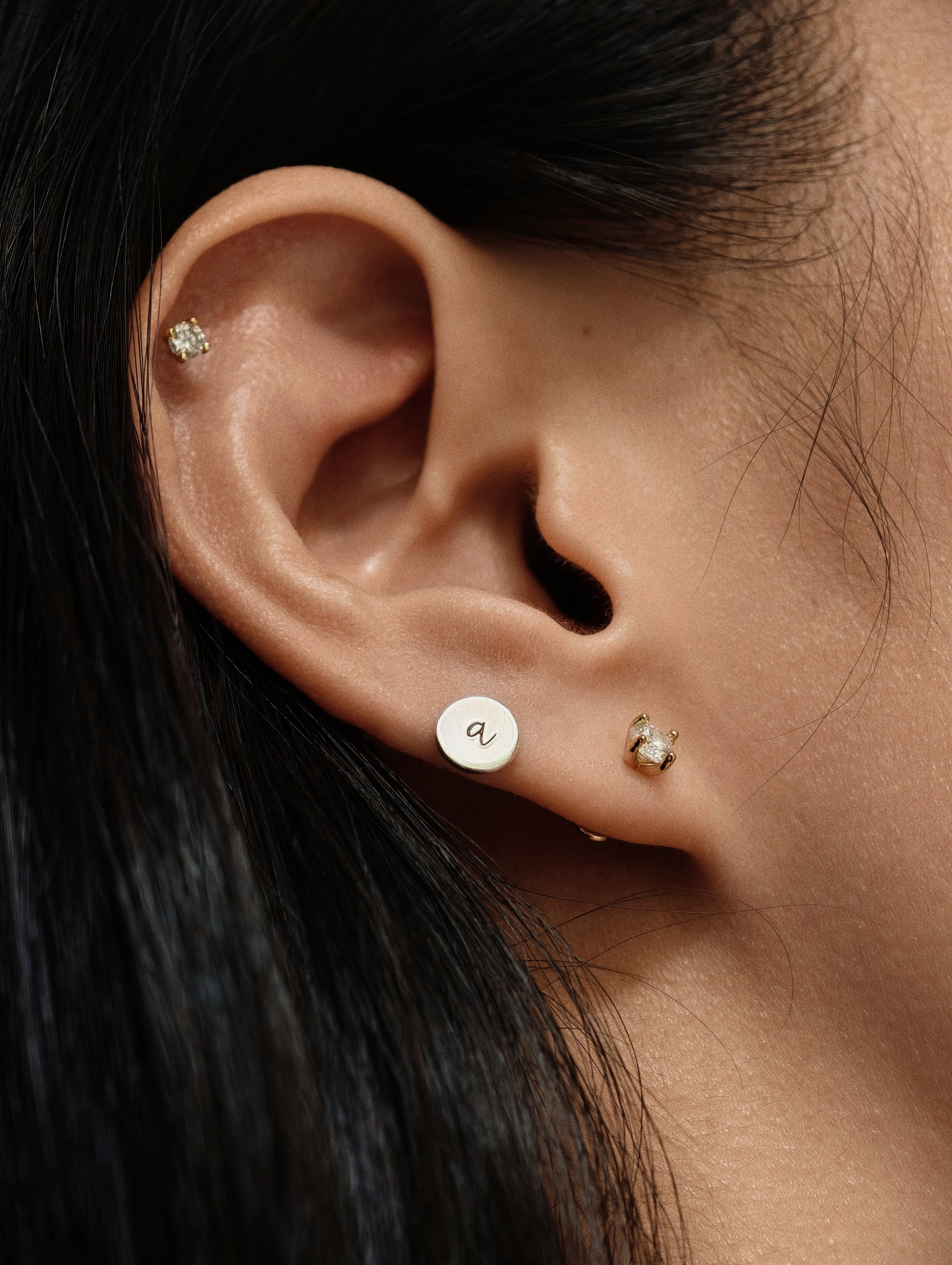 Gold-plated 925 sterling silver Customised Silver Round Flatback Earring