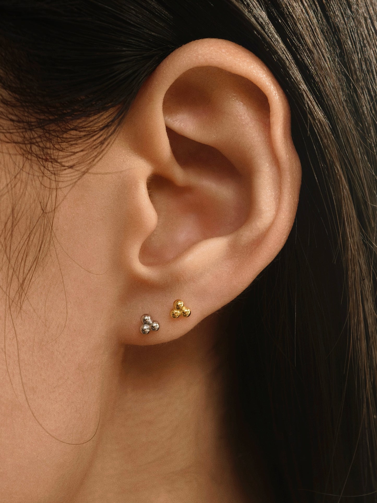 Gold-plated 925 sterling silver Trio Ball Flatback Earring