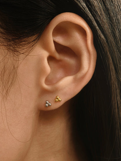 Gold-plated 925 sterling silver Trio Ball Flatback Earring