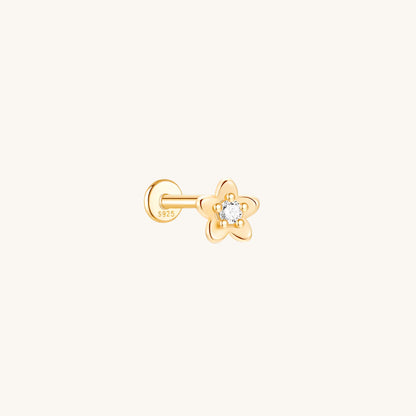 Gold-plated 925 sterling silver Wild Peach Blossom Flatback Earring 8mm