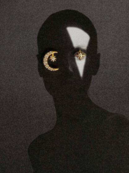 Gold-plated 925 sterling silver Star-Chaser Moon Flatback Earring