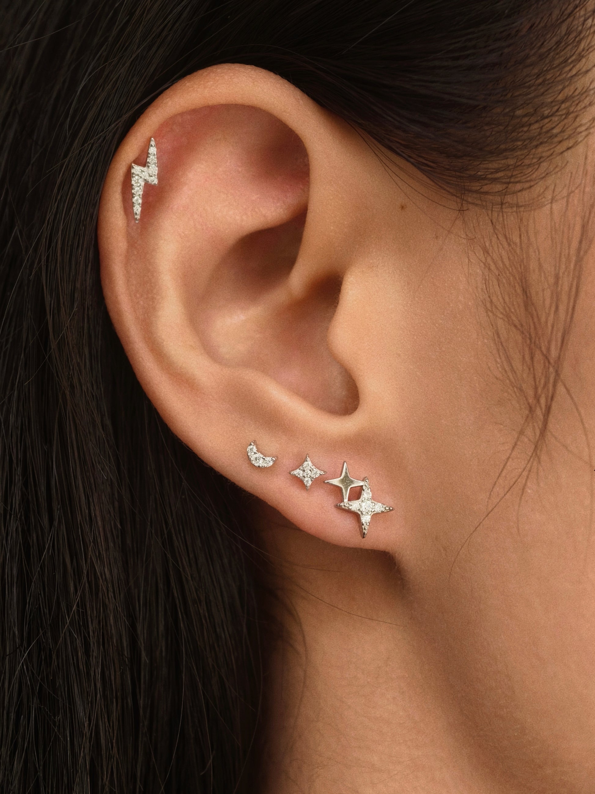 Gold-plated 925 sterling silver Twinkle Moon Moissanite Flatback Earring