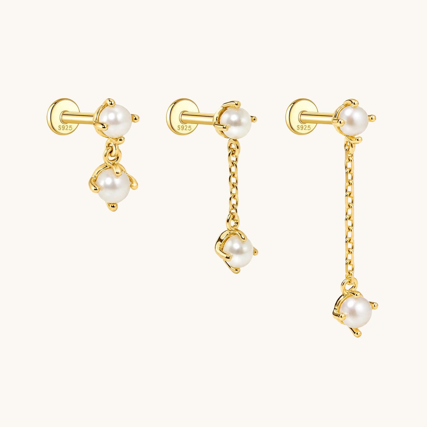 Gold-plated 925 sterling silver Pearl Drop Flatback Earring