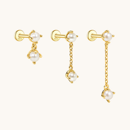Gold-plated 925 sterling silver Pearl Drop Flatback Earring