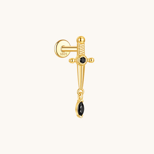 Gold-plated 925 sterling silver Midnight Dagger Dangle Flatback Earring