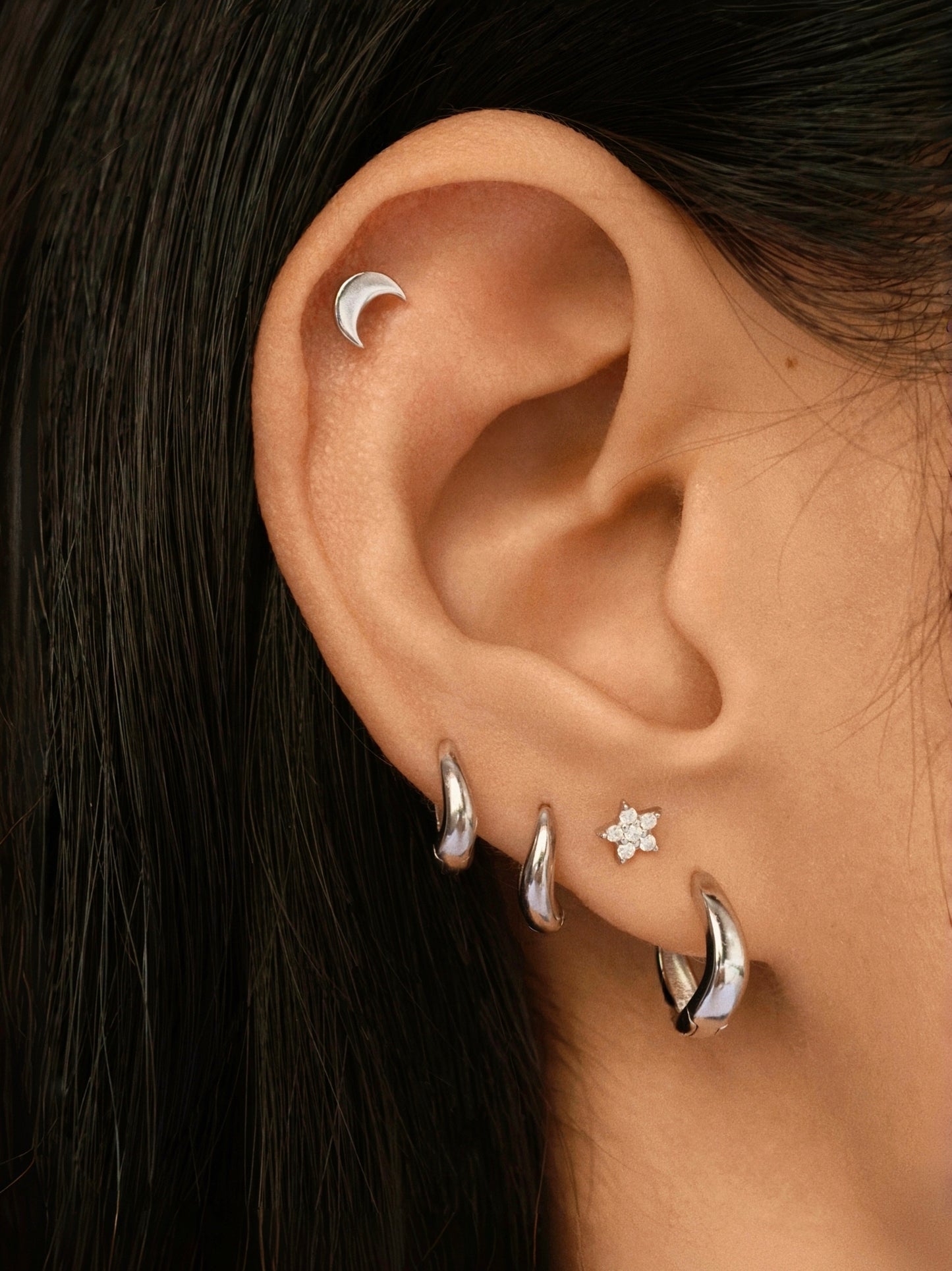 Gold-plated 925 sterling silver Moon Flatback Earring