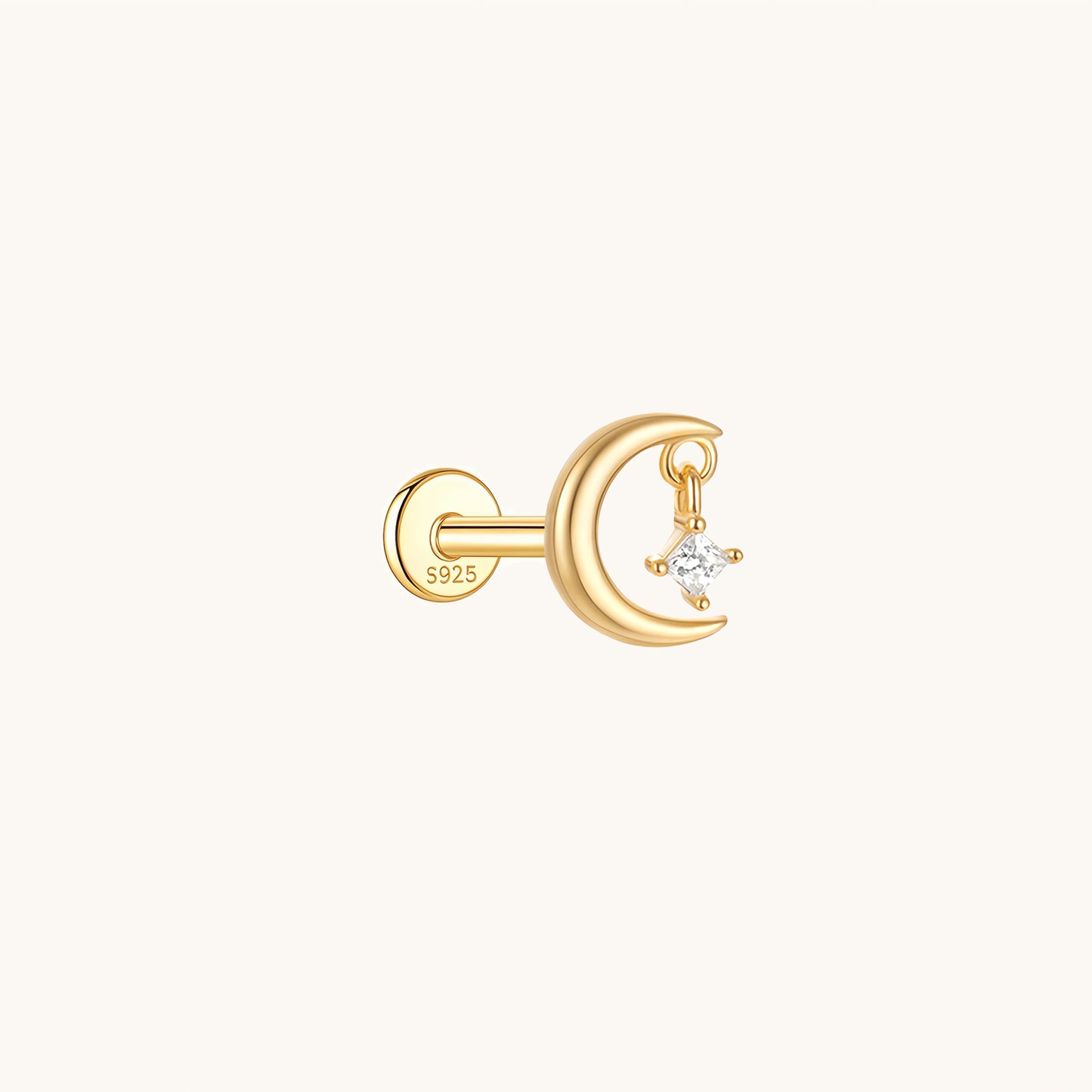 Gold-plated 925 sterling silver Moon Dangle Star Flatback Earring Gold