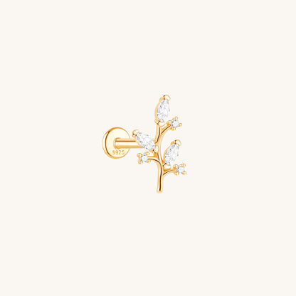Gold-plated 925 sterling silver Golden Jade Leaf Flatback Earring 8mm