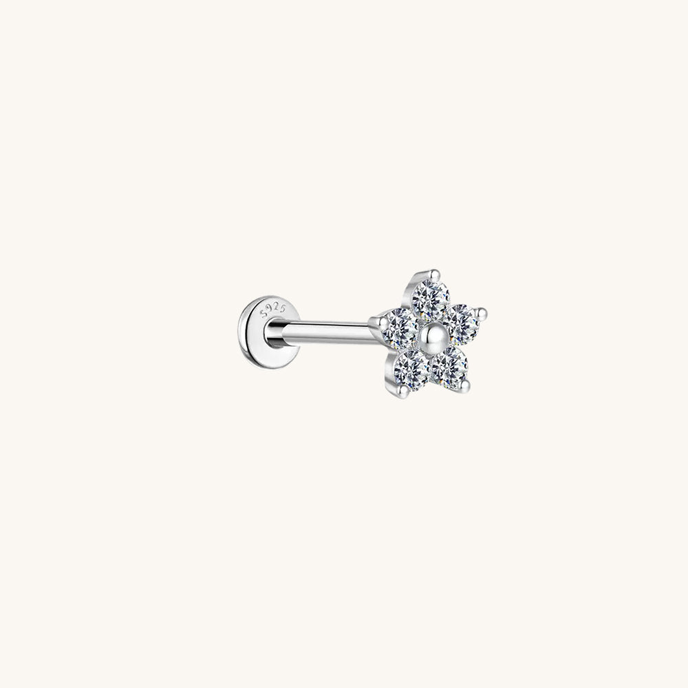 Gold-plated 925 sterling silver Moissanite Mume Bloom Flatback Earring 8mm