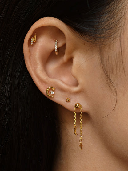 Gold-plated 925 sterling silver Moon Dangle Star Flatback Earring