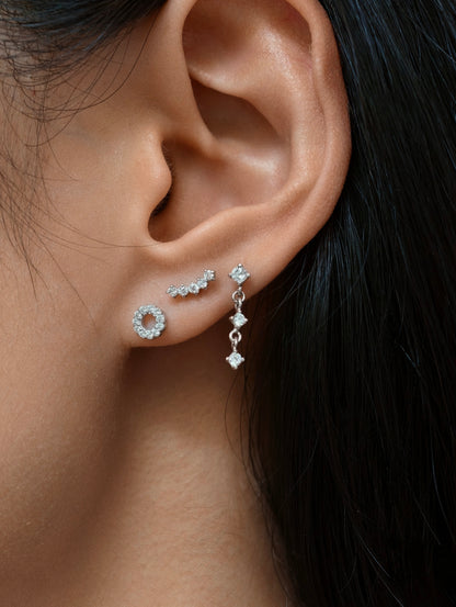 Gold-plated 925 sterling silver Trio Dangle Flatback Earring